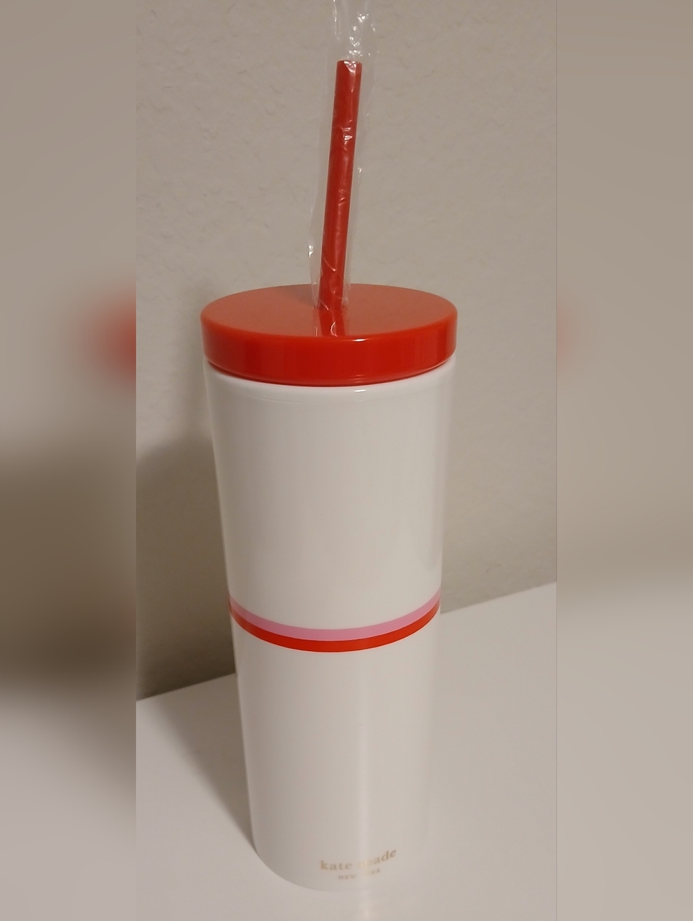 NWT Kate Spade Pink & Red Bow Tumbler With Straw - Picture 7 of 10